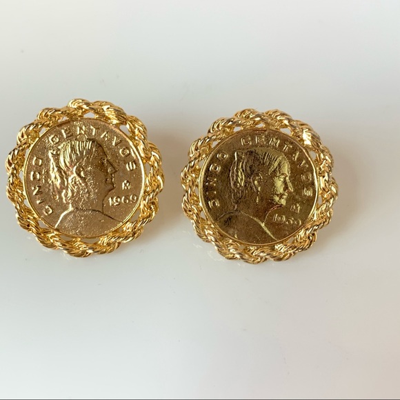 Gold Tone Coin Earrings - Picture 2 of 5
